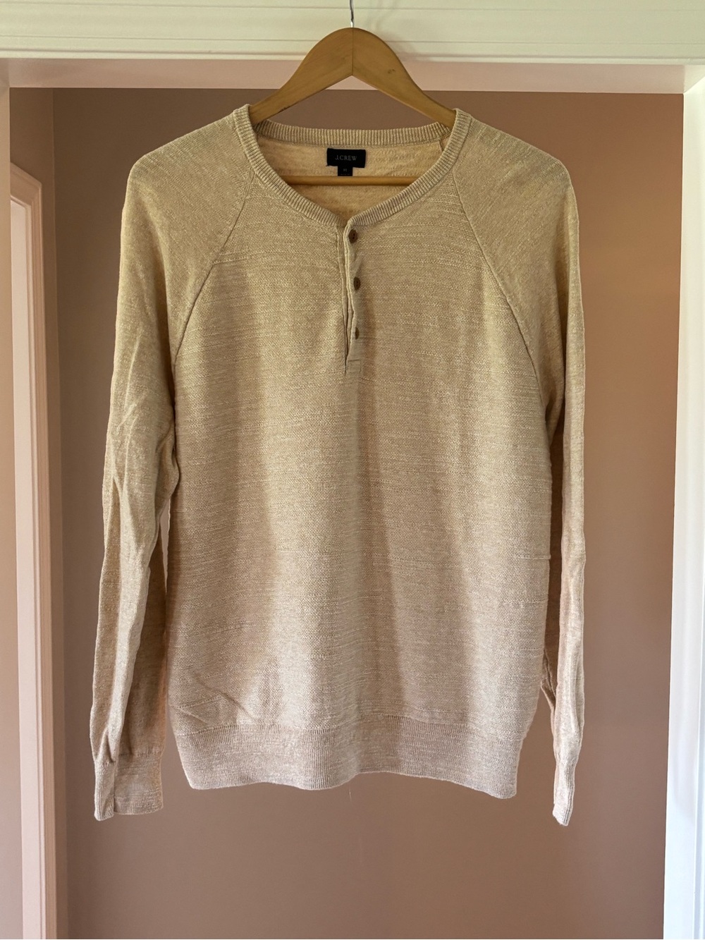 J. Crew Men's Light Cream Henley Knit Sweater
